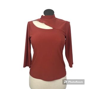 AUW Mock Turtle Neck Top Women’s Sz S Color Brown 3/4 sleeve pullover pre owned